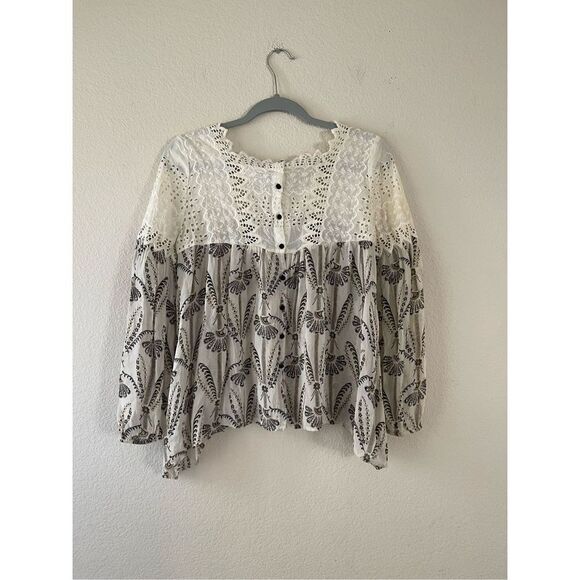 Anthropologie chiffon eyelet lace‎ long sleeve boho blouse size 2 - Picture 4 of 7